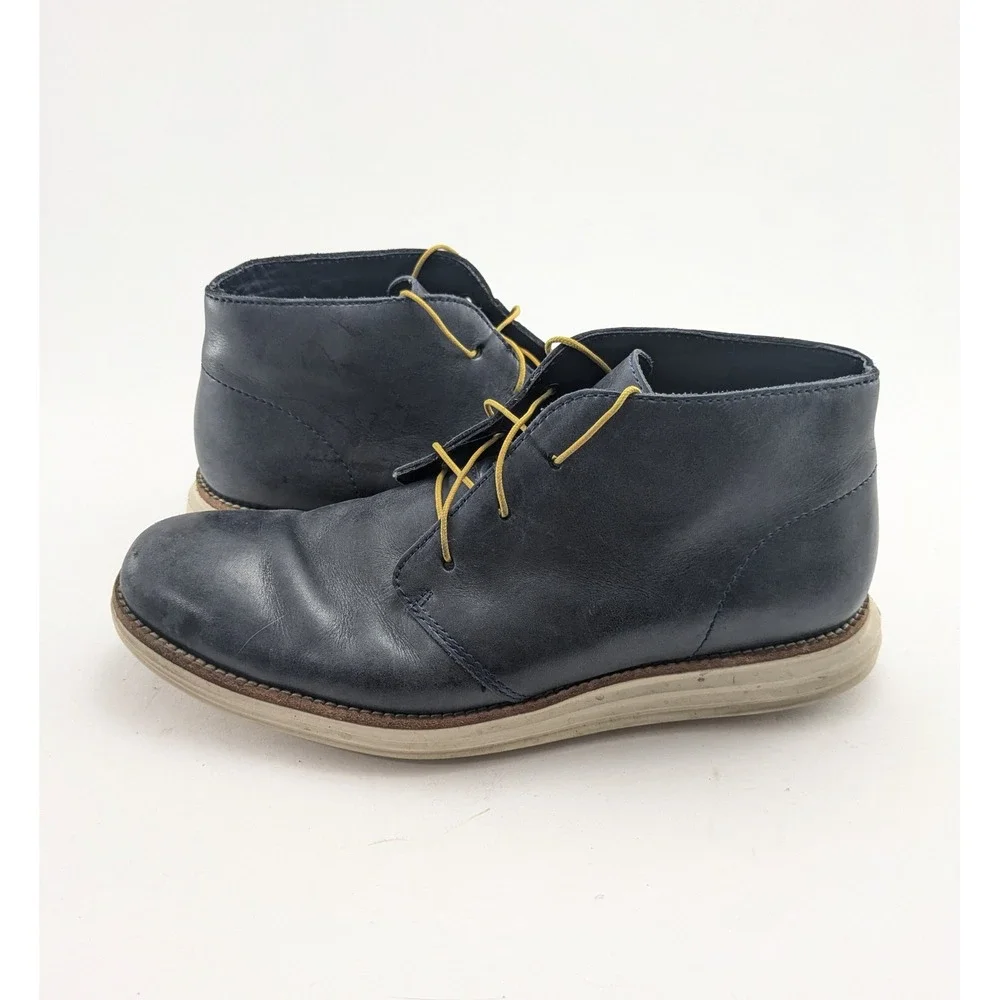 Mens Cole Haan Grand OS Lunargrand Blue Leather Chukka Boots C20319 Size 9.5